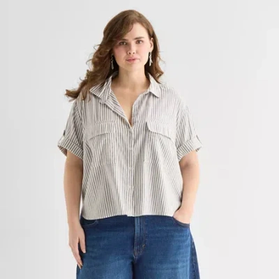 Ana Womens Plus Short Sleeve Blouse In White