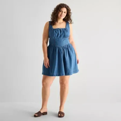 Ana Womens Plus Sleeveless Drop Waist Dress In Blue