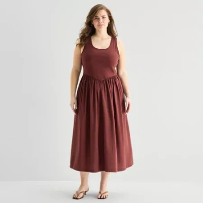 Ana Womens Plus Sleeveless Maxi Dress In Brown