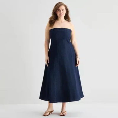Ana Womens Plus Sleeveless Midi A-line Dress In Blue