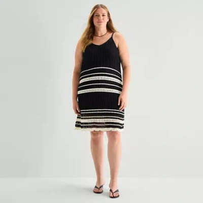 Ana Womens Plus Sleeveless Striped Sweater Dress In Black