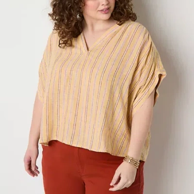 Ana Womens Plus Split Crew Neck Short Sleeve Blouse In Yellow