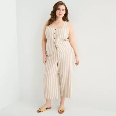 Ana Womens Plus Square Neck Sleeveless Tank Top In Neutral