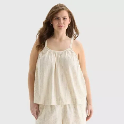 Ana Womens Plus Square Neck Sleeveless Tank Top In Gray
