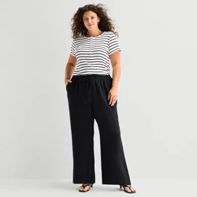 Ana Womens Plus Straight Mid Rise Pull-on Pant In Black