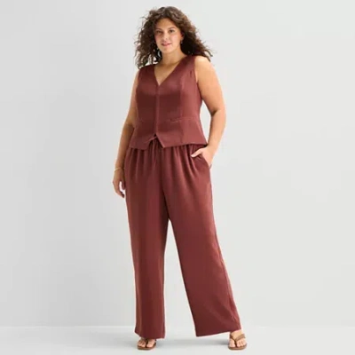 Ana Womens Plus Straight Mid Rise Pull-on Pant In Burgundy