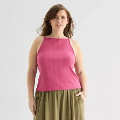 Ana Womens Plus Straight Neck Sleeveless Tank Top In Pink