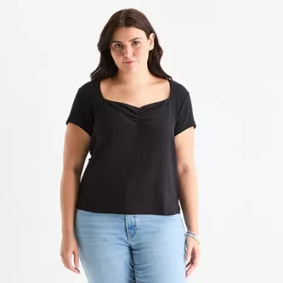 Ana Womens Plus Sweetheart Neck Short Sleeve T-shirt In Black