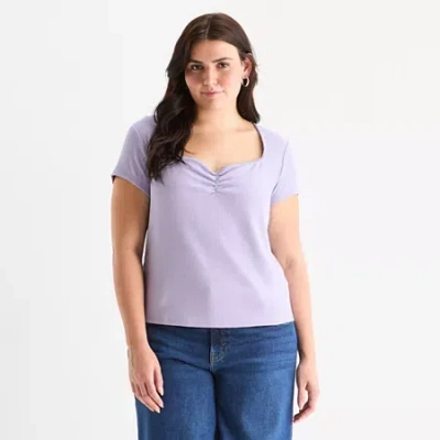 Ana Womens Plus Sweetheart Neck Short Sleeve T-shirt In Purple