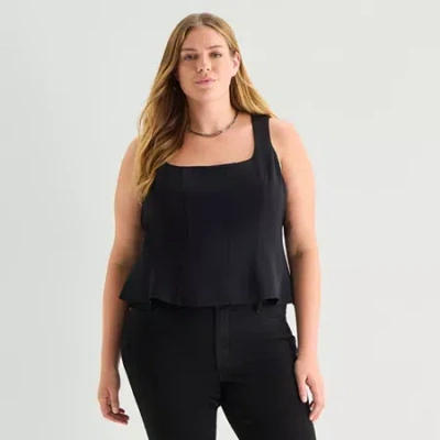 Ana Womens Plus U Neck Sleeveless Peplum Top In Blue