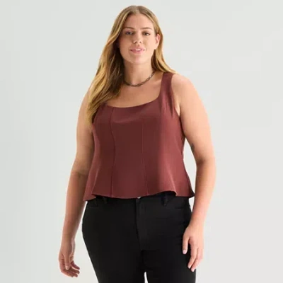 Ana Womens Plus U Neck Sleeveless Peplum Top In Brown