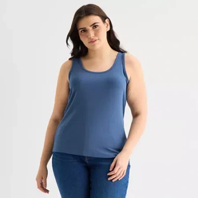 Ana Womens Plus U Neck Sleeveless Tank Top In Blue