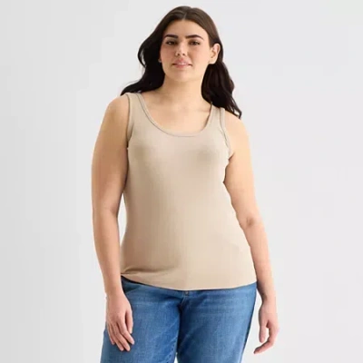 Ana Womens Plus U Neck Sleeveless Tank Top In Brown