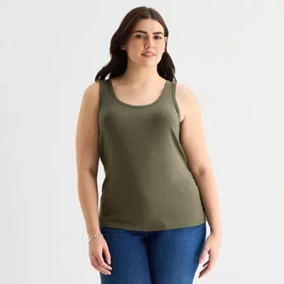 Ana Womens Plus U Neck Sleeveless Tank Top In Green