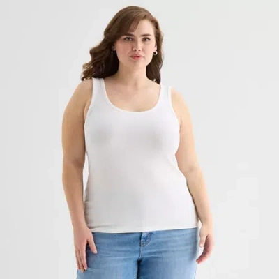 Ana Womens Plus U Neck Sleeveless Tank Top In White