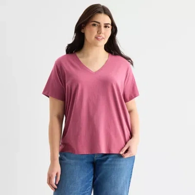 Ana Womens Plus V Neck Short Sleeve T-shirt In Black