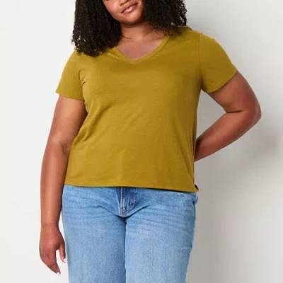 Ana Womens Plus V Neck Short Sleeve T-shirt In Green