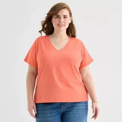 Ana Womens Plus V Neck Short Sleeve T-shirt In Orange