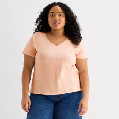 Ana Womens Plus V Neck Short Sleeve T-shirt In Pink
