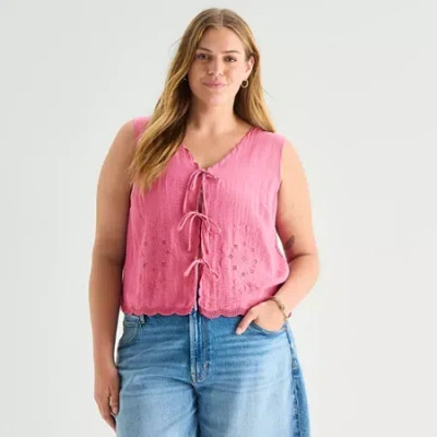 Ana Womens Plus V Neck Sleeveless Embroidered Vest In Pink