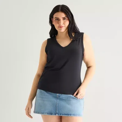 Ana Womens Plus V Neck Sleeveless T-shirt In Black