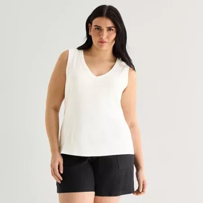Ana Womens Plus V Neck Sleeveless T-shirt In White