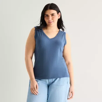 Ana Womens Plus V Neck Sleeveless Tank Top In Blue