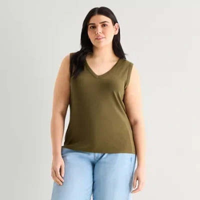 Ana Womens Plus V Neck Sleeveless Tank Top In Brown