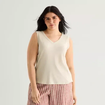 Ana Womens Plus V Neck Sleeveless Tank Top In Neutral