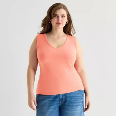 Ana Womens Plus V Neck Sleeveless Tank Top In Pink