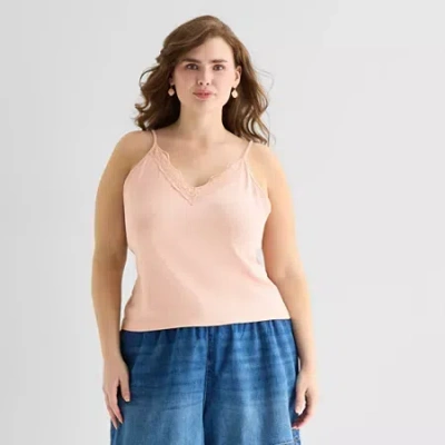 Ana Womens Plus V Neck Sleeveless Tank Top In Pink