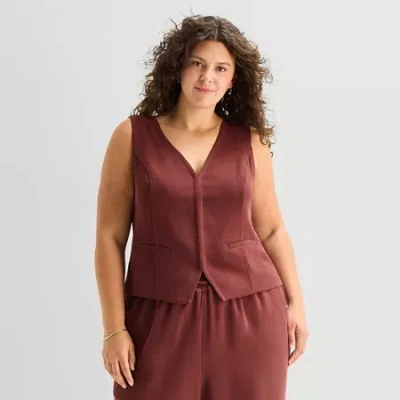 Ana Womens Plus V Neck Sleeveless Vest In Red