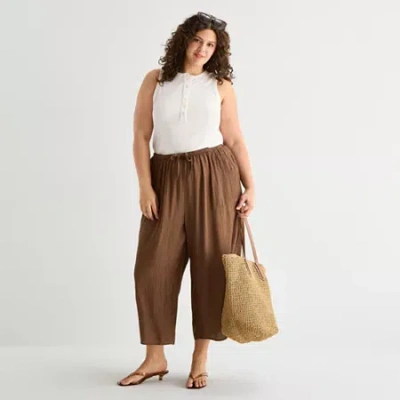 Ana Womens Plus Wide Leg Cropped Pant In Brown