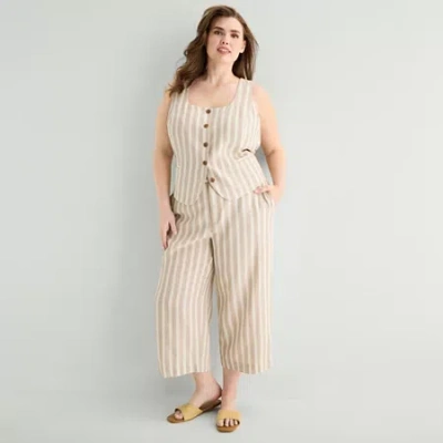 Ana Womens Plus Wide Leg High Rise Cropped Pant In White