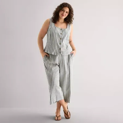 Ana Womens Plus Wide Leg High Rise Cropped Pant In Blue