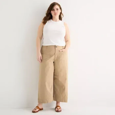 Ana Womens Plus Wide Leg Highest Rise Cropped Pant In Brown
