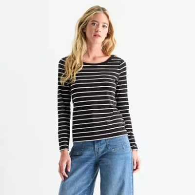 Ana Womens Round Neck Long Sleeve Adaptive T-shirt In Black