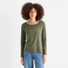 Ana Womens Round Neck Long Sleeve Adaptive T-shirt In Green
