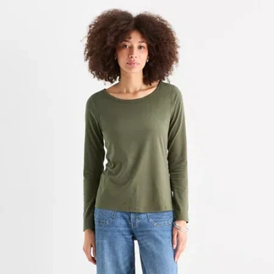 Ana Womens Round Neck Long Sleeve Adaptive T-shirt In Green