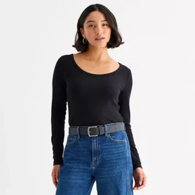 Ana Womens Round Neck Long Sleeve T-shirt In Black