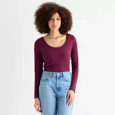 Ana Womens Round Neck Long Sleeve T-shirt In Purple