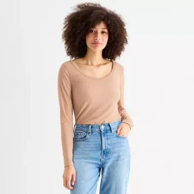 Ana Womens Round Neck Long Sleeve T-shirt In Sand