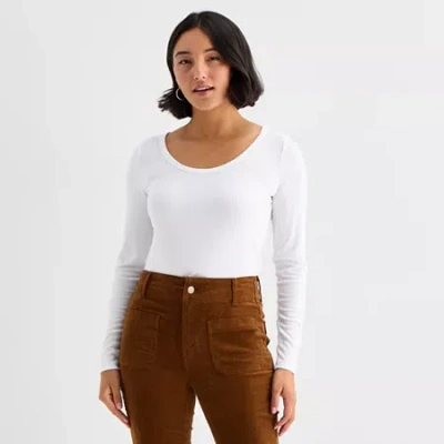 Ana Womens Round Neck Long Sleeve T-shirt In White