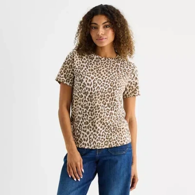 Ana Womens Round Neck Short Sleeve T-shirt In Brown