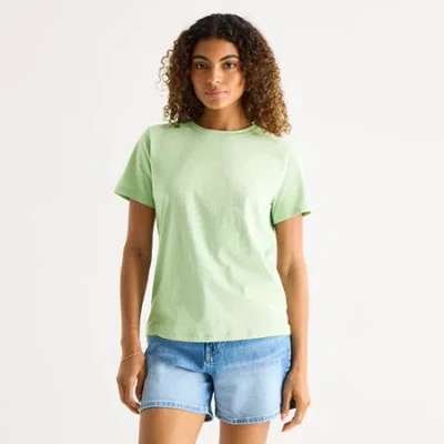 Ana Womens Round Neck Short Sleeve T-shirt In Green