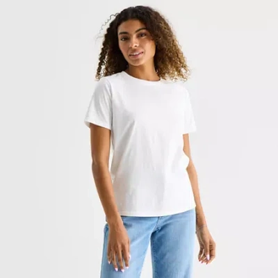 Ana Womens Round Neck Short Sleeve T-shirt In White