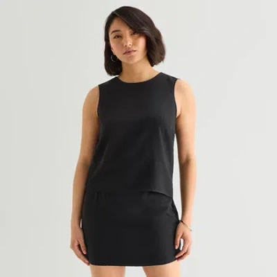 Ana Womens Round Neck Sleeveless Blouse In Black