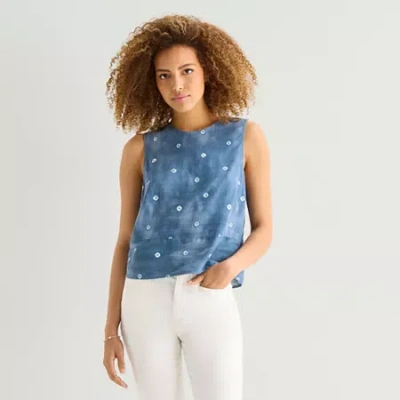 Ana Womens Round Neck Sleeveless Blouse In Blue