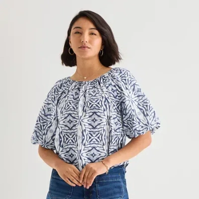 Ana Womens Scoop Neck 3/4 Sleeve Blouse In Blue