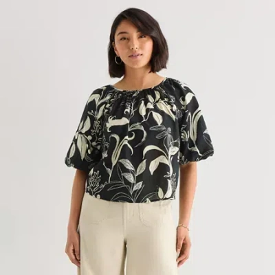 Ana Womens Scoop Neck 3/4 Sleeve Blouse In Black